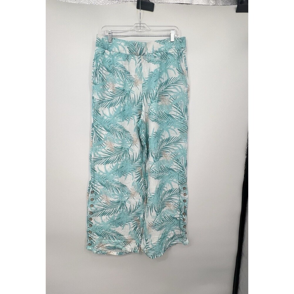 Soft Surroundings Gauze Wide Leg Pants Sz L Floral Pull On Beach Resort Tropical